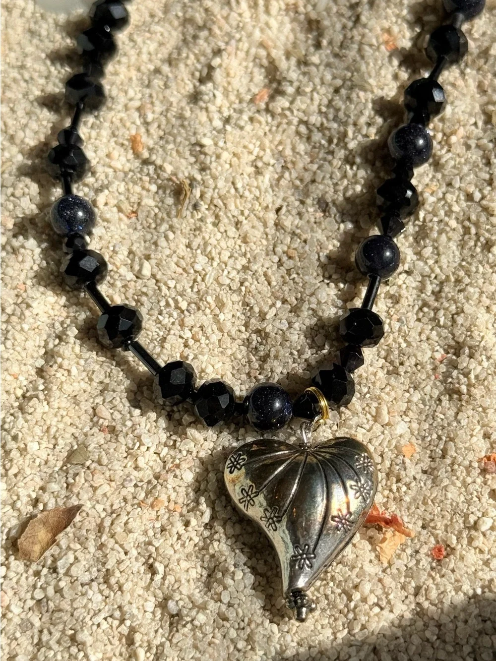 HIGH SUMMER + Black Faceted & Textured Beaded Necklace onyx